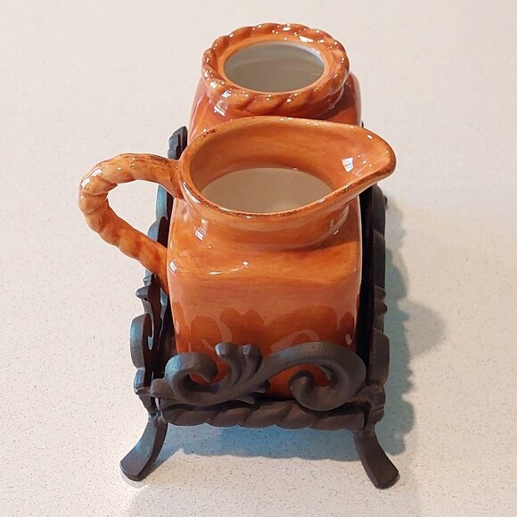 Artimino Earthenware Tuscan Countryside Vintage Terracotta Creamer & Sugar Set - Picture 4 of 16